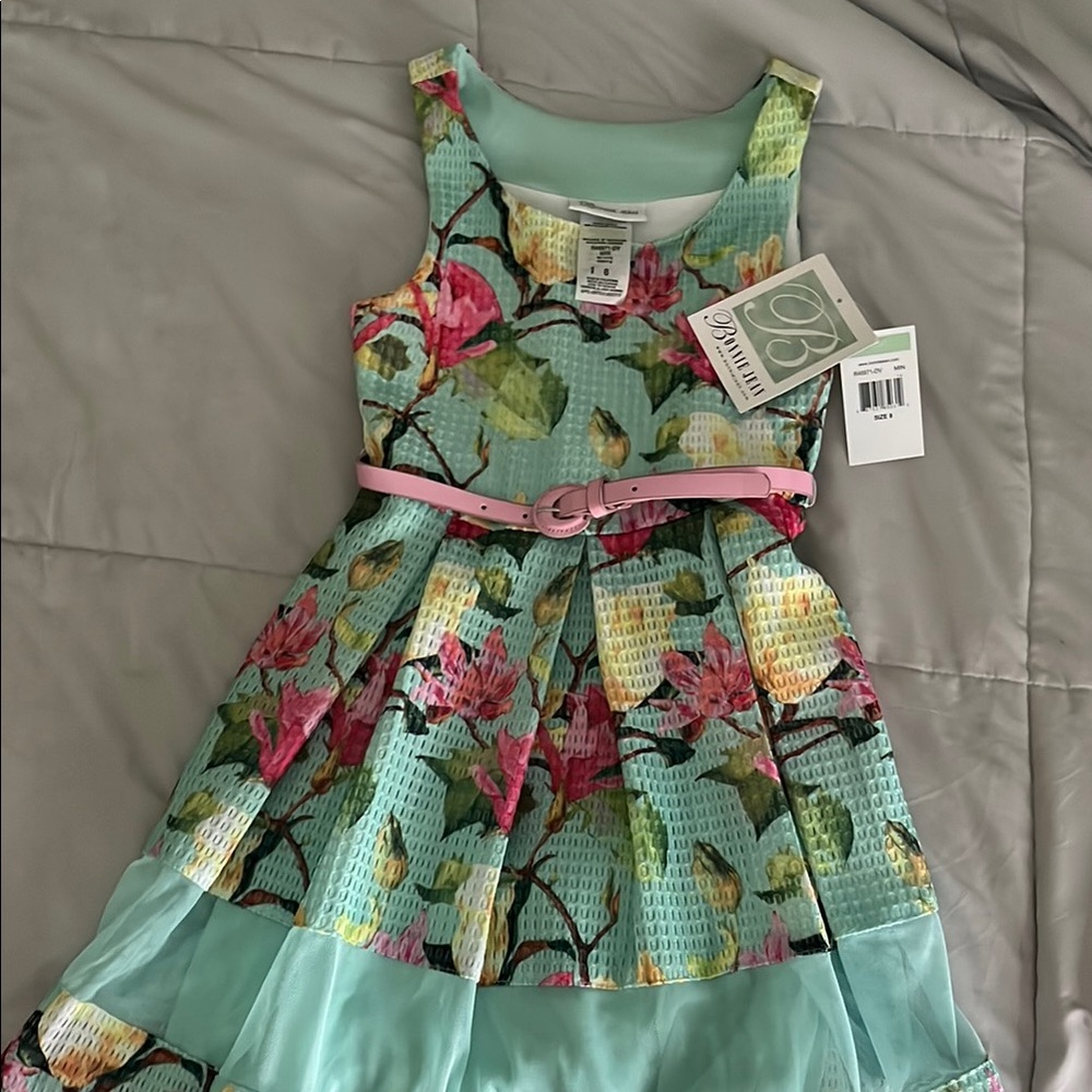 Bonnie Jean Green Sleeveless Sundress with Scoop Neck
